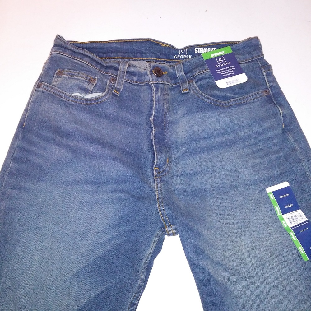 George Mens Jeans Straight 30x32 Medium Wash Denim
